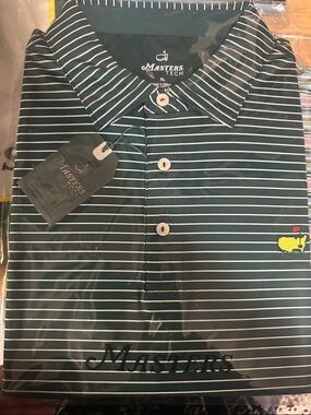 Masters Tech Dark Green Polo with White Stripes